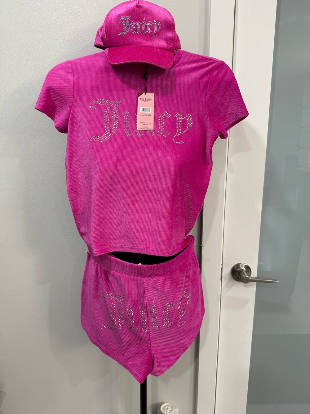 Juicy Couture Hot Pink Velour 2 Piece Set nwt and cap used  PTP-16